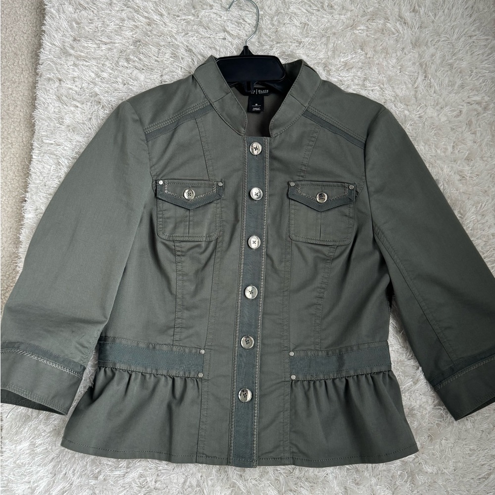 White House Black Market Olive Green Button-Up Jacket Sz 8
